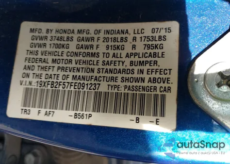 2015 Honda Civic Lx из США, поврежденный, VIN 19XFB2F57FE091237